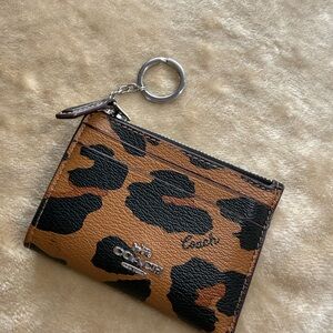 Coach Tan and Black Animal Print Keychain Wallet